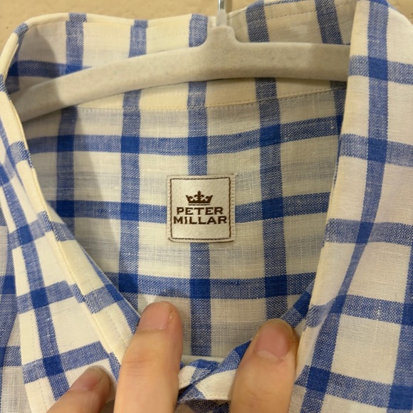 Peter Millar Men's Linen Short Sleeve Shirt Size XL Checked Preppy Boho Casual - Picture 5 of 11